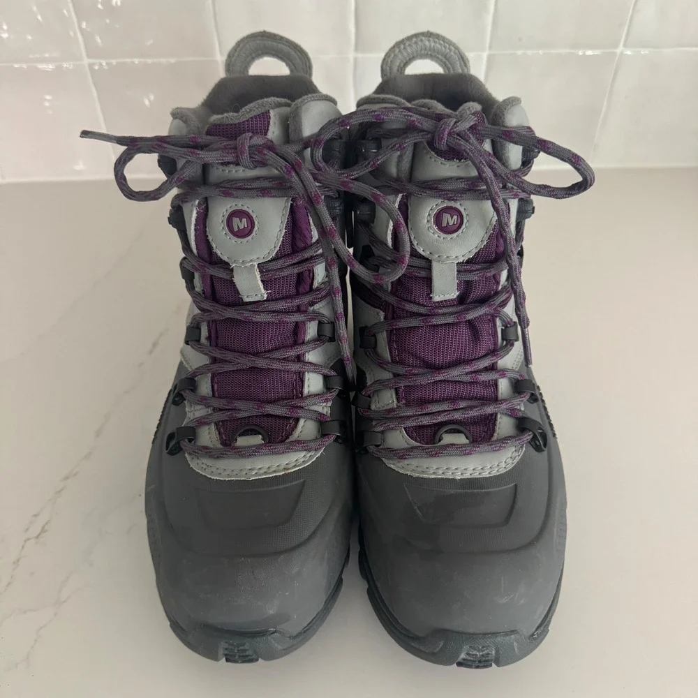 Merrell Whiteout 8 Waterproof Winter Boots Womens 7 Grey Purple 400g Insulated